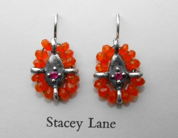 Ruby and Carnelion Teardrop Surround Earrings
