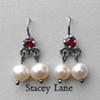 Ruby Trembling Earrings with White Pearls