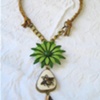Vintage Enamel Flower and Leather Necklace