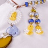 Yellow, Blue & White Necklace & Earrings