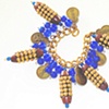 blue jade, coin and studded wood charm bracelet