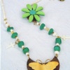 Vintage Enamel Flower, Green Howlite & Bone Necklace