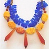 blue glass, yellow stone and amber crystal necklace