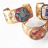 vintage red and blue glass on brass cuff