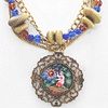 vintage chain, jade and painted pendant necklace