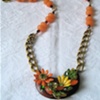 Vintage Enamel Flower and Jade Necklace
