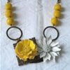 Vintage Enamel Flower and Resin Necklace
