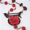 Red Vintage Flower & Leather Necklace