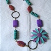 Vintage Enamel Flower, Agate and Turquoise Necklace
