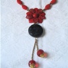 Vintage Enamel Flower and Cinnabar Necklace