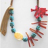 turquoise, coral and chain short necklace
