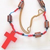 red coral, wood and red cross necklace