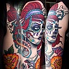 day of the dead girl, feathers, skull
