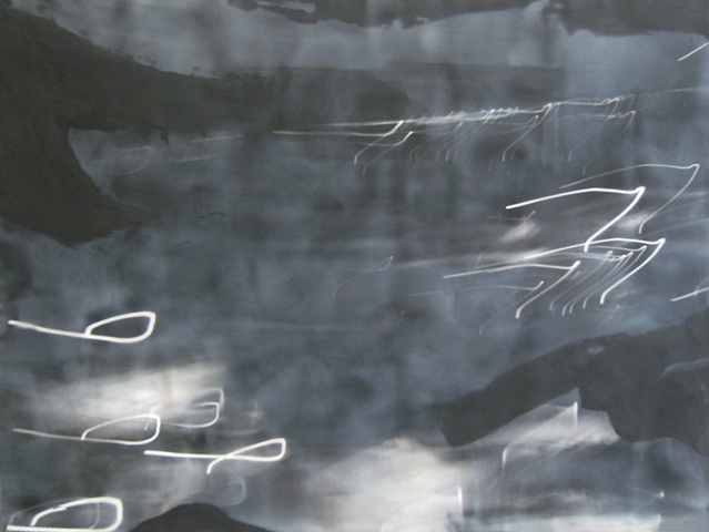 mixed media abstract encaustic black and white painting by Brandy Eiger