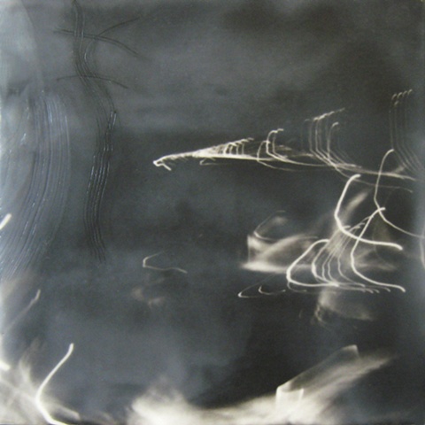 Abstract mixed media black and white encaustic painting by Brandy Eiger