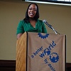 At the podium
