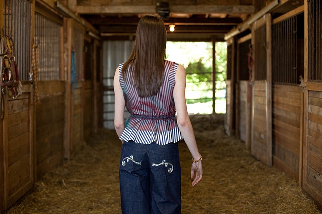 stripe peplum top with overlay