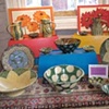 Hand thrown, "functional" porcelain pieces  with "slip" decoration glazing, by CLAIRE WEISSBERG 