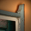 'behind the turquoise door' - behind antique-y window - detail too