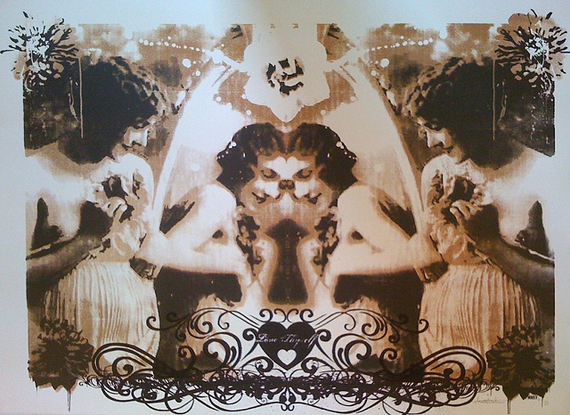 vanity nipples flowers silk screen print brown design art mirror