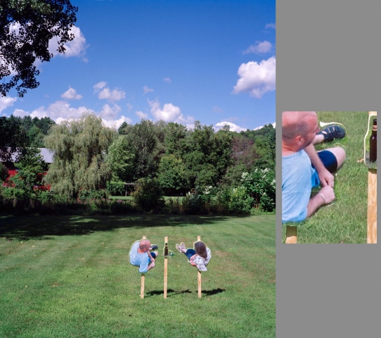 Two men on a lawnyard