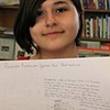 Baker Middle School student with her drawing for a "pollution filtration system" for the nearby refineries, Corpus Christi, Tx.