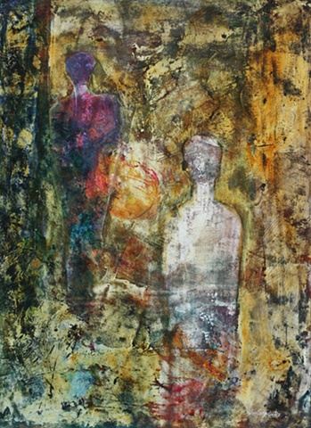 the Nightingale the Lark is an Acrylic Painting on paper by Florida Artist Jim Carpenter of Gainesville, the nightingale or the lark in Romeo and Juliet is the metaphor for the painting.. 