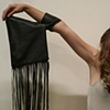 Black leather fringe Cuff Bag