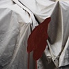 Untitled (market tarps with dark red shape)