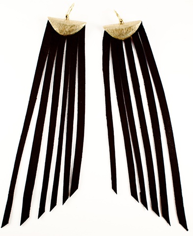 black leather earrings, fringe