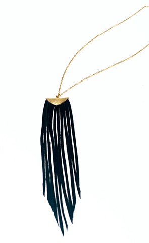 leather and brass necklace fringe