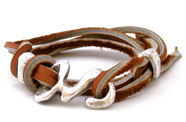 sterling silver brown leather wrap