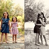 Sisters hugging, holding hands