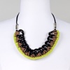 SHORT BROWN LEATHER/LIME CROCHET NECKLACE