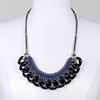 SHORT GREY LEATHER/COBALT CROCHET NECKLACE