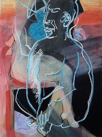 Untitled (blue, red, orange, figure)