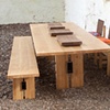 Beam table, bench, chequer plate chairs