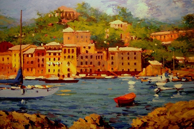 Portofino Italy original oil painting
