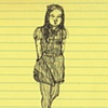 Nervous girl in corduroy and tights