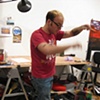 Backstage with the earthworm puppet 