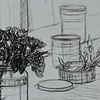Roses in Jar and Three Smaller Jars on Table 