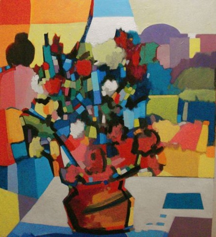 "Woman, Window, Flowers"