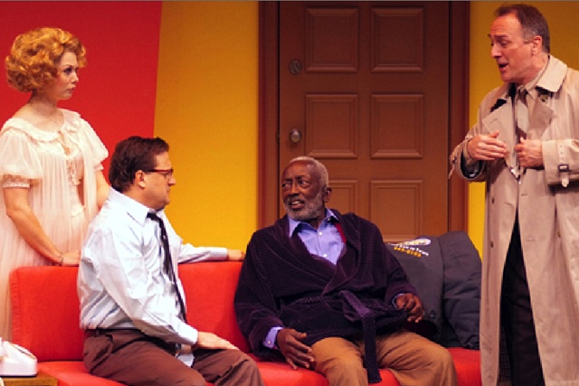 Heidi Van, Craig Benton, Garrett Morris, and Mark Robbins in "RUN FOR YOUR WIFE"