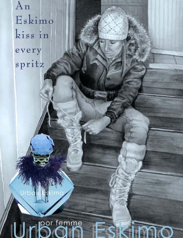 "Urban Eskimo" mock perfume ad layout