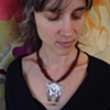 Abstract sterling silver pendant w/carnelian and smokey quartz