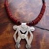 Abstract sterling silver pendant w/carnelian and smokey quartz