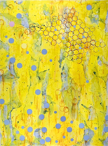 Joan Moment, "Looking Through The Yellow Sea of Blue Moons", 2004, acrylic on canvas, 80"x60"