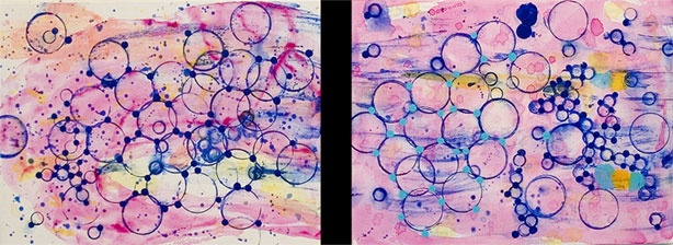 Joan Moment, "Pink Rumble", 2005, acrylic on canvas, 18"x48" each panel