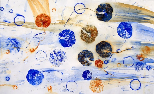 Joan Moment, "Blue Nasturtium Series III", 2006, acrylic on paper, 26"x42"