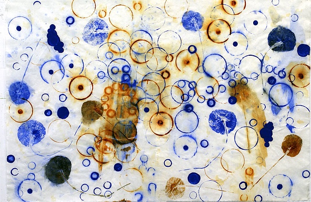 Joan Moment, "Blue Constellation Series XX ", 2004, acrylic on handmade paper, 26"x38"